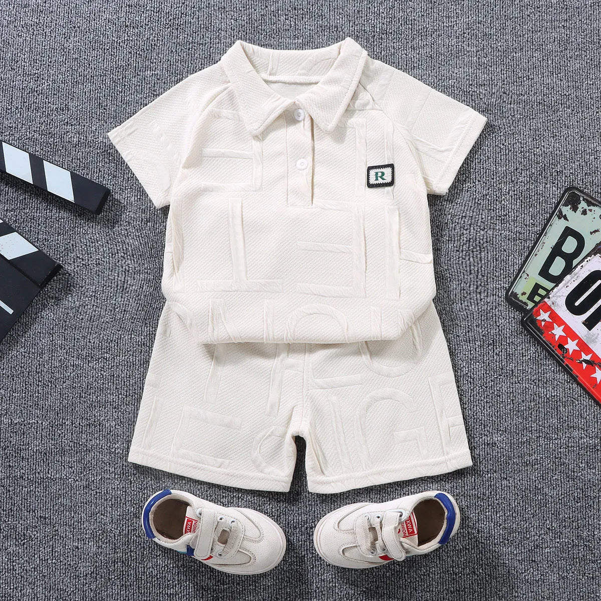BOY'S FASHION SHORT-SLEEVE POLO SHIRT 2PCS SET