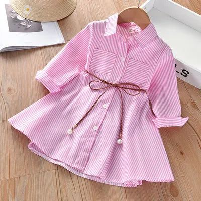 GIRL'S CASUAL LONG-SLEEVE STRIPED DRESS