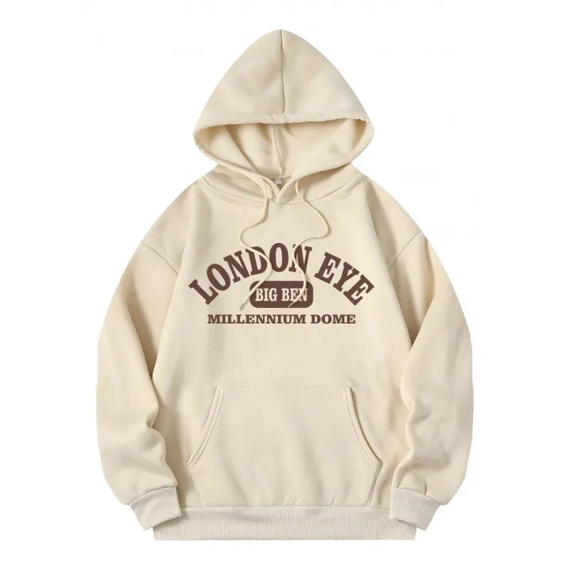 LADIES CASUAL PRINTED LOOSE FLEECE-LINED HOODIES JACKET
