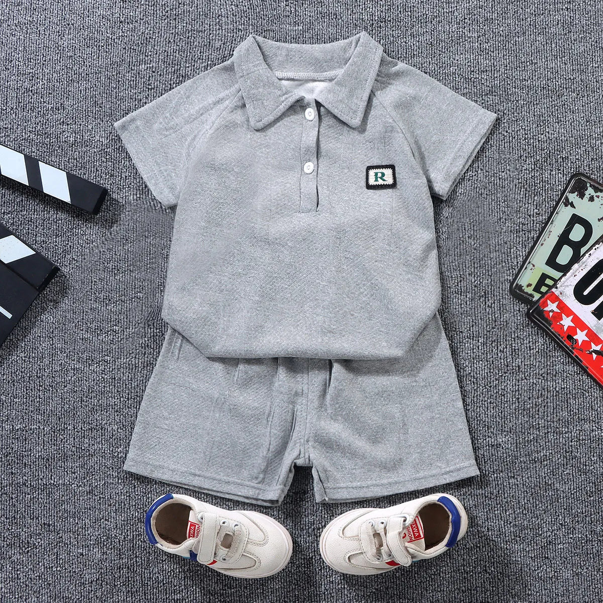 BOY'S FASHION SHORT-SLEEVE POLO SHIRT 2PCS SET