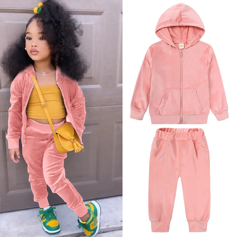 UNISEX CASUAL SOLID PLUSH HOODIES 2PCS SET