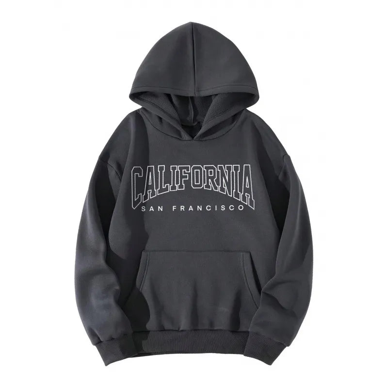 LADIES CASUAL PRINTED LOOSE FLEECE-LINED HOODIES JACKET