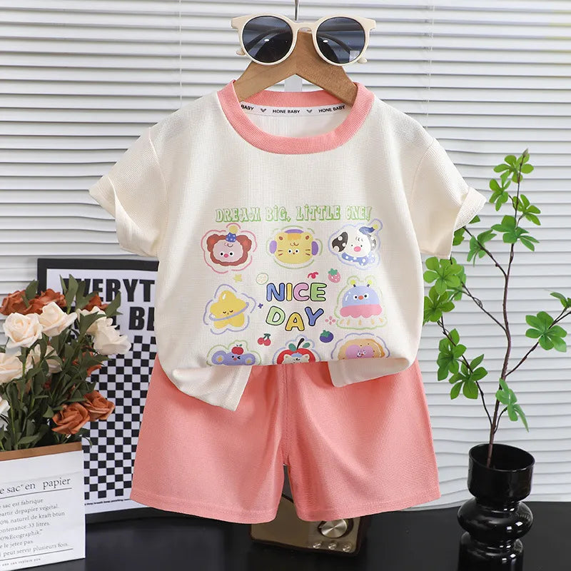 BOY'S SUMMER PRINTED SHORTS-SLEEVE 2PCS SET