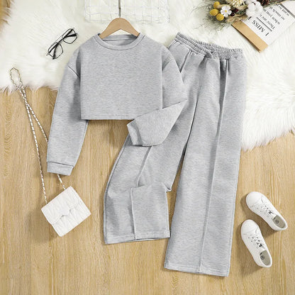 GIRL'S CASUAL SWEATSHIRT WIDE-LEG PANTS 2PCS SET