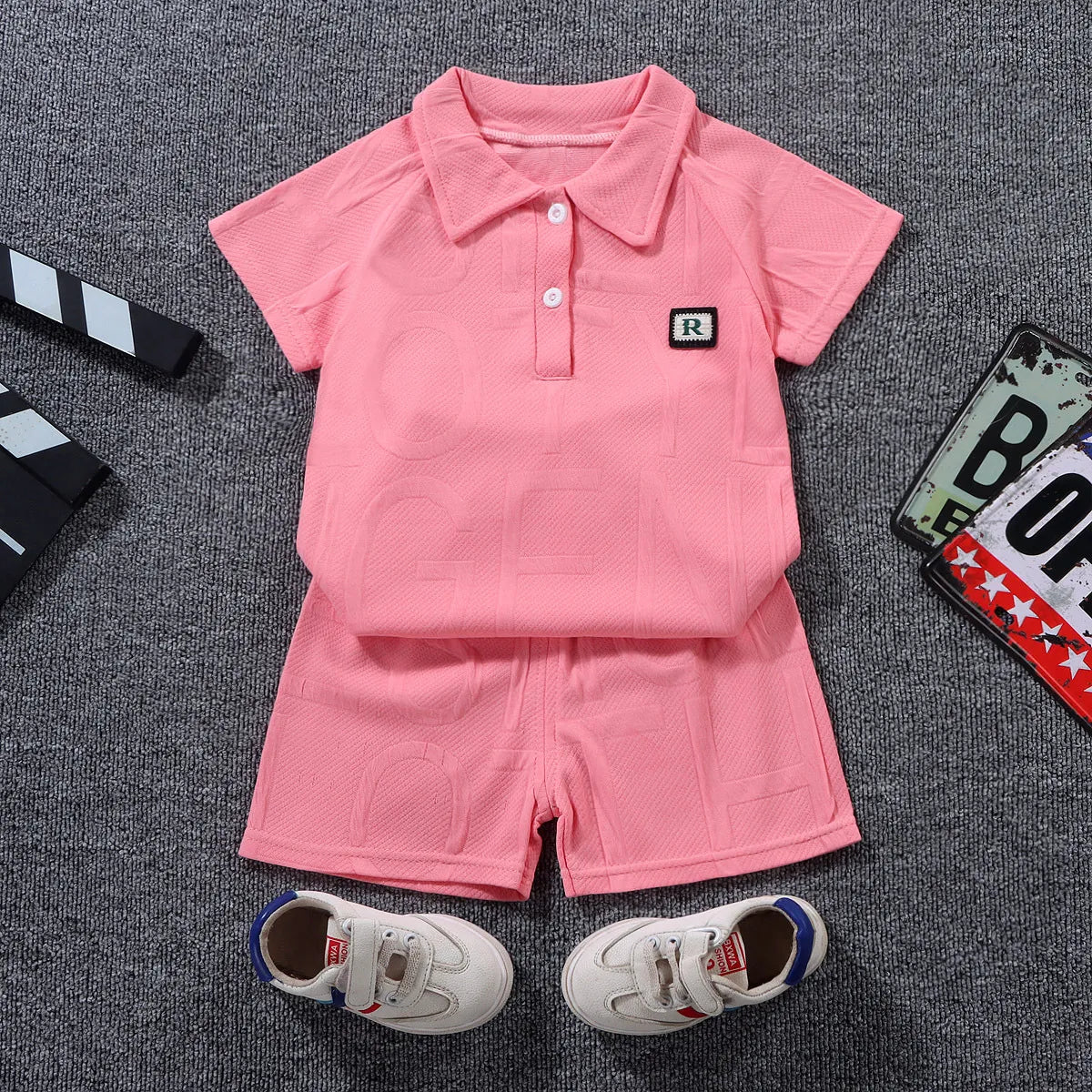BOY'S FASHION SHORT-SLEEVE POLO SHIRT 2PCS SET