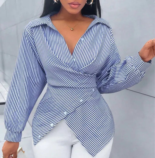 LADIES LAPEL LONG  SLEEVE BLOUSE