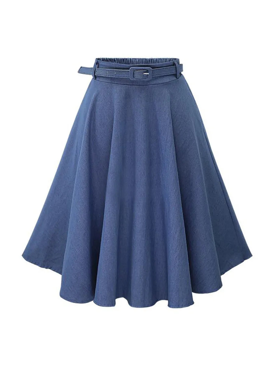 LADIES HIGH WAIST MID-LENGTH LOOSE SKIRT