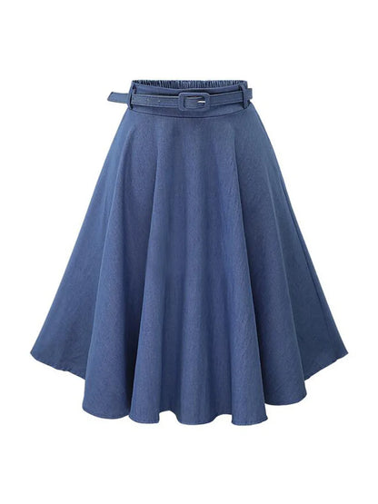 LADIES HIGH WAIST MID-LENGTH LOOSE SKIRT
