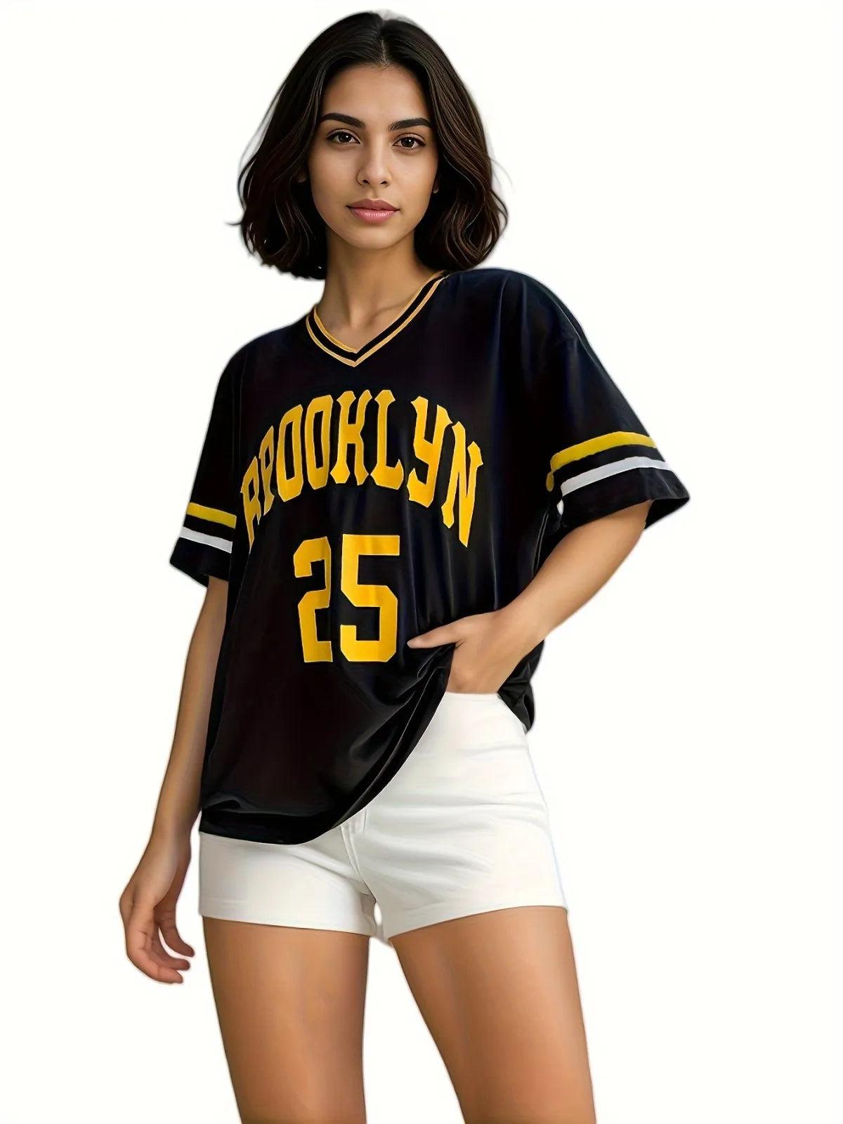 LADIES V- NECK ALPHANUMERIC  T-SHIRT