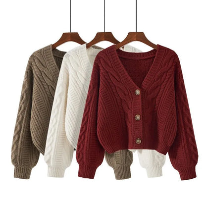 LADIES RETRO V-NECK  CARDIGAN JACKET SWEATER
