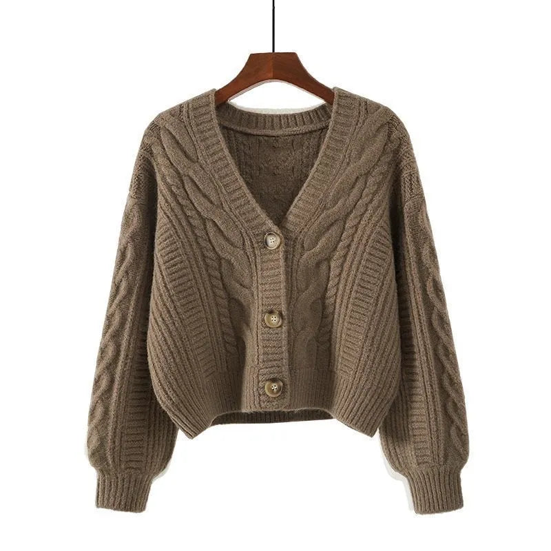 LADIES RETRO V-NECK  CARDIGAN JACKET SWEATER