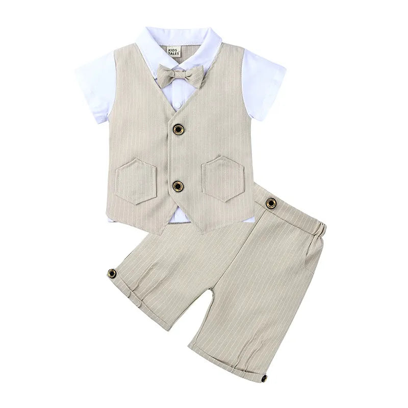 BOY'S CASUAL SHORT SLEEVE BOWTIE SHORTS 2PCS SET