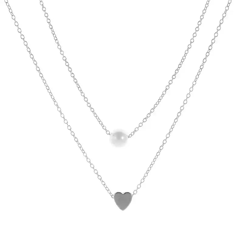 LADIES PEARL AND HEART NECKLACE