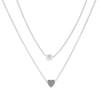 LADIES PEARL AND HEART NECKLACE