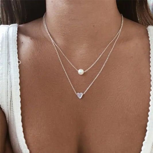 LADIES PEARL AND HEART NECKLACE