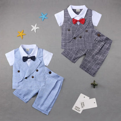 BOY'S CASUAL SHORT SLEEVE BOWTIE SHORTS 2PCS SET