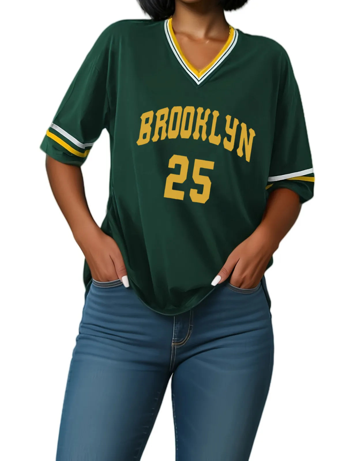 LADIES V- NECK ALPHANUMERIC  T-SHIRT