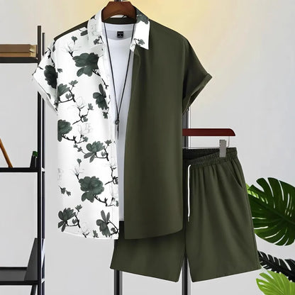 MEN'S CASUAL HAWAIIAN SHORT SLEEVE SHIRT 2PCS SET