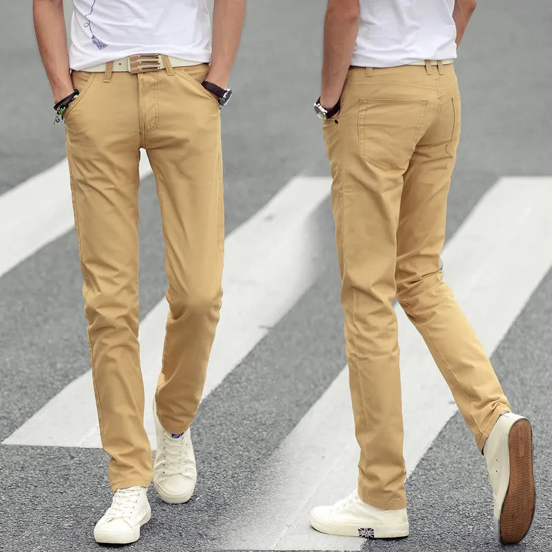 MEN'S SOLID SLIM FIT STRAIGHT PANTS