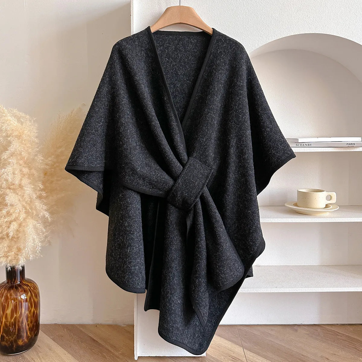 LADIES AUTUMN WINTER WARM SOLID SPLIT SHAWL