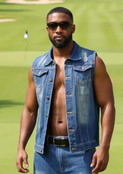MEN'S DENIM SLEEVELESS JACKET