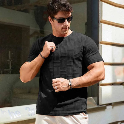 MEN'S CASUAL SPORT STRIPE ROUND NECK T-SHIRT