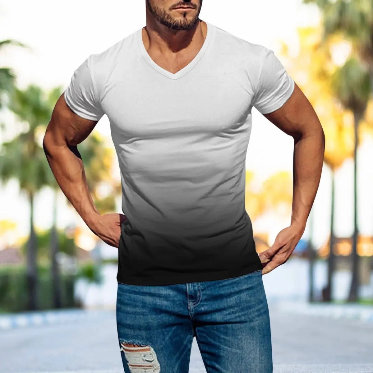 MEN'S CASUAL GRADIENT PLUS SIZE T-SHIRT