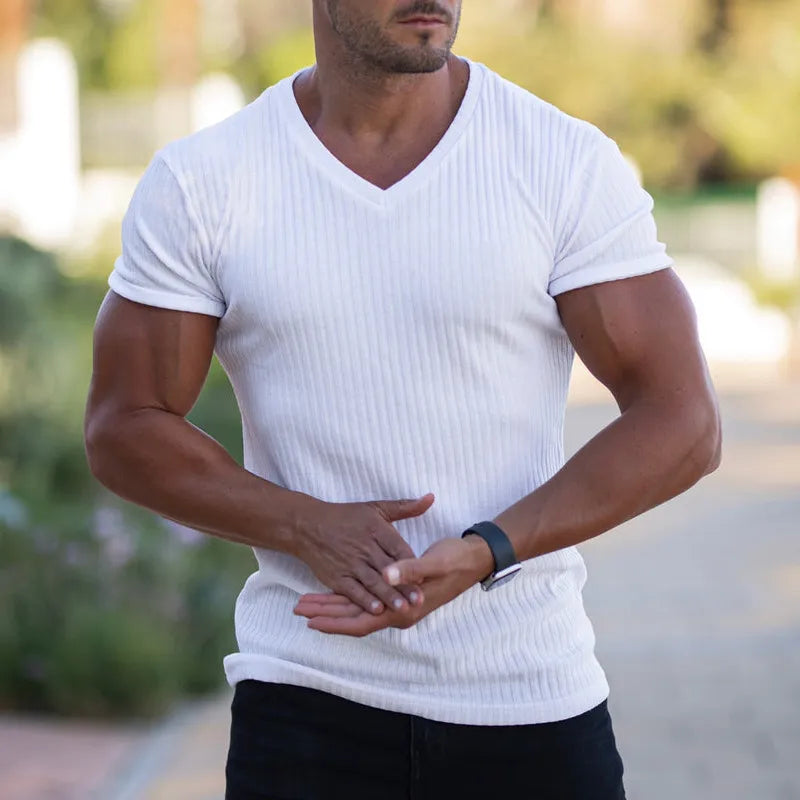 MEN'S V-NECK BREATHABLE  SHORT-SLEEVE  WICKING T-SHIRT