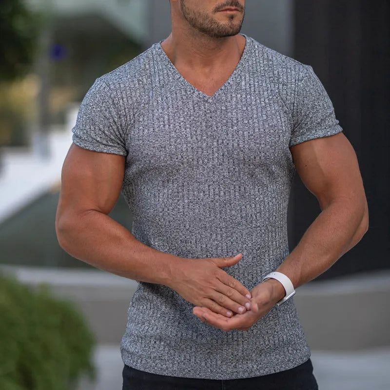 MEN'S V-NECK BREATHABLE  SHORT-SLEEVE  WICKING T-SHIRT