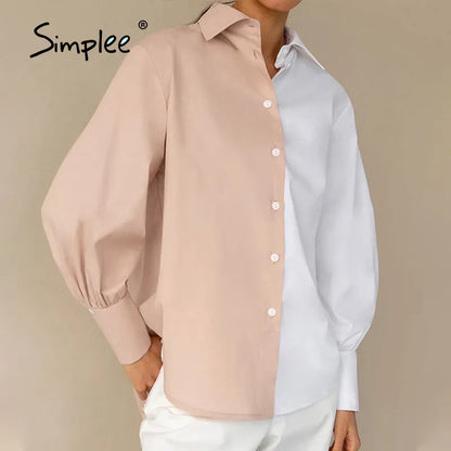 LADIES CASUAL BLOCKING LONG PUFF SLEEVELESS BLOUSE