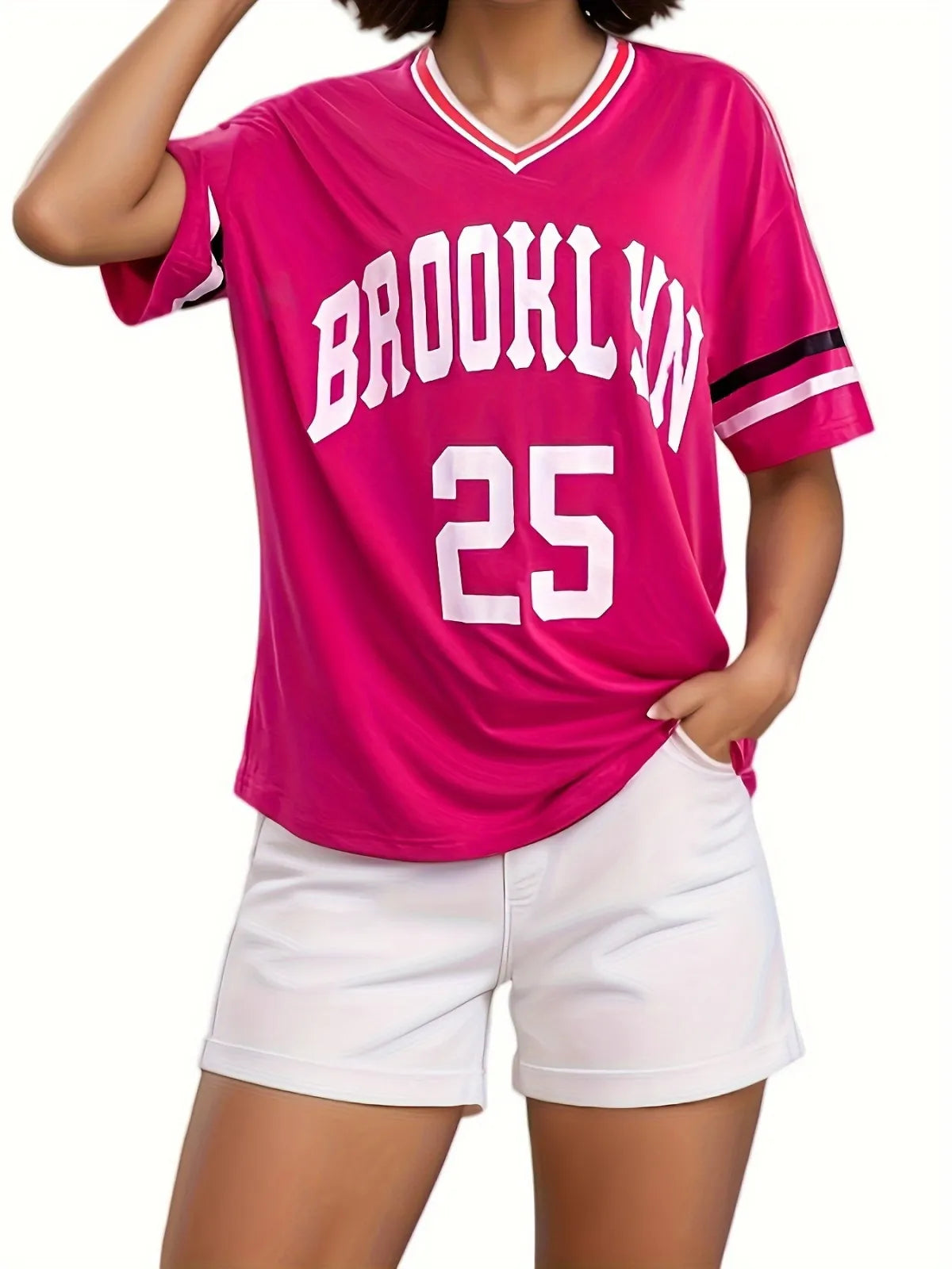 LADIES V- NECK ALPHANUMERIC  T-SHIRT