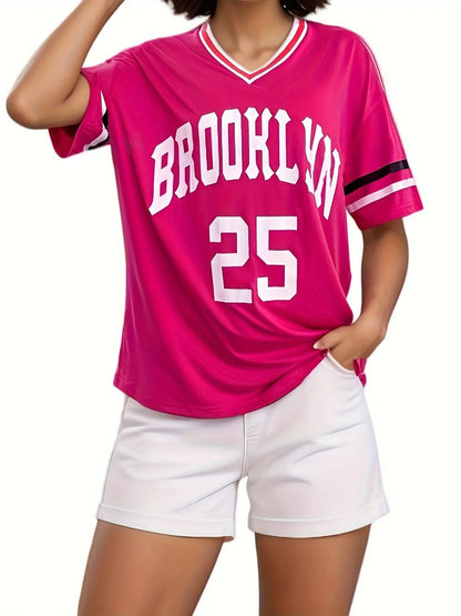 LADIES V- NECK ALPHANUMERIC  T-SHIRT