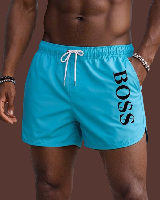 Men swim shorts with 'BOSS' branding 