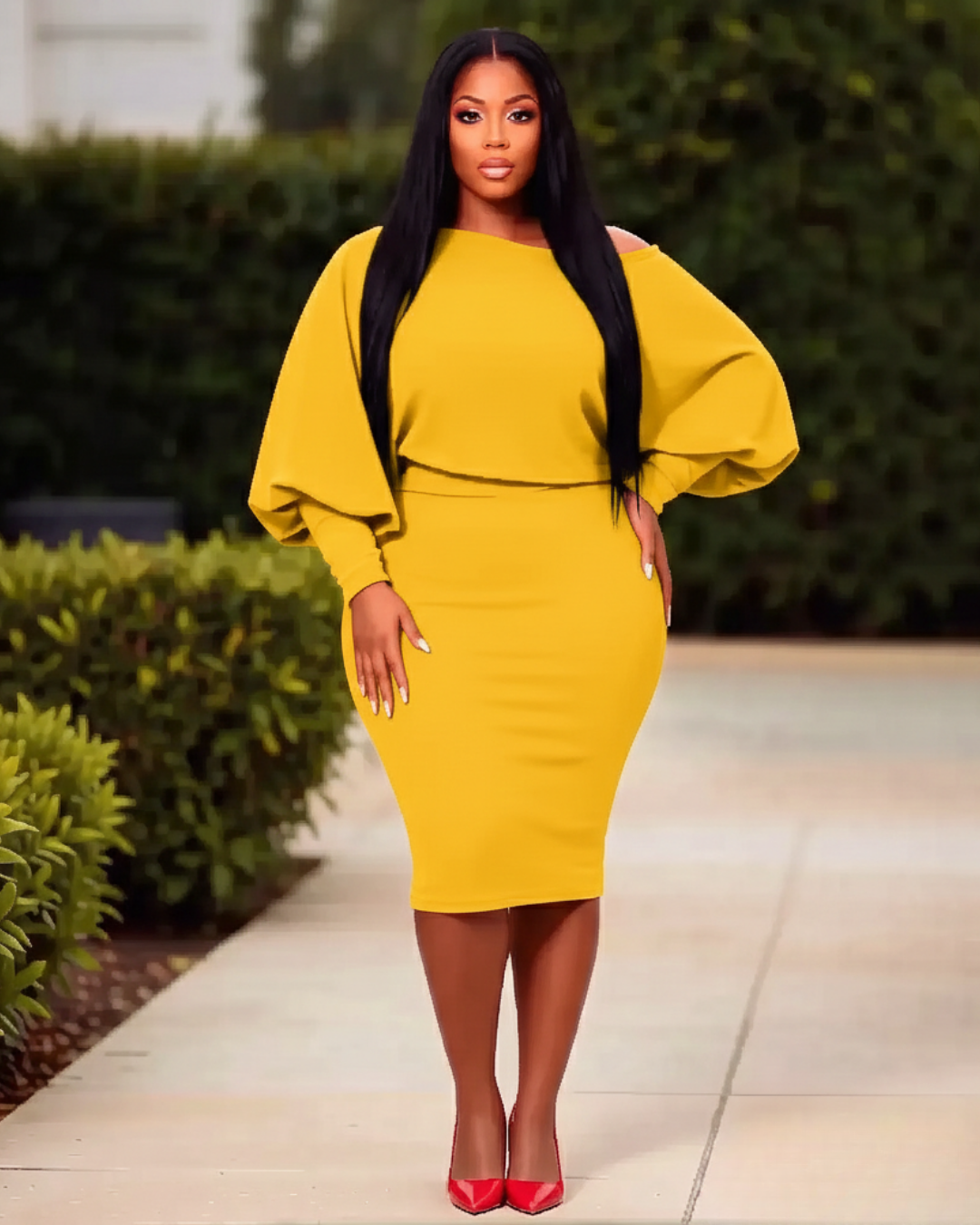 LADIES LONG SLEEVE TOP AND HIGH WAIST SKIRT 2PCS SETS