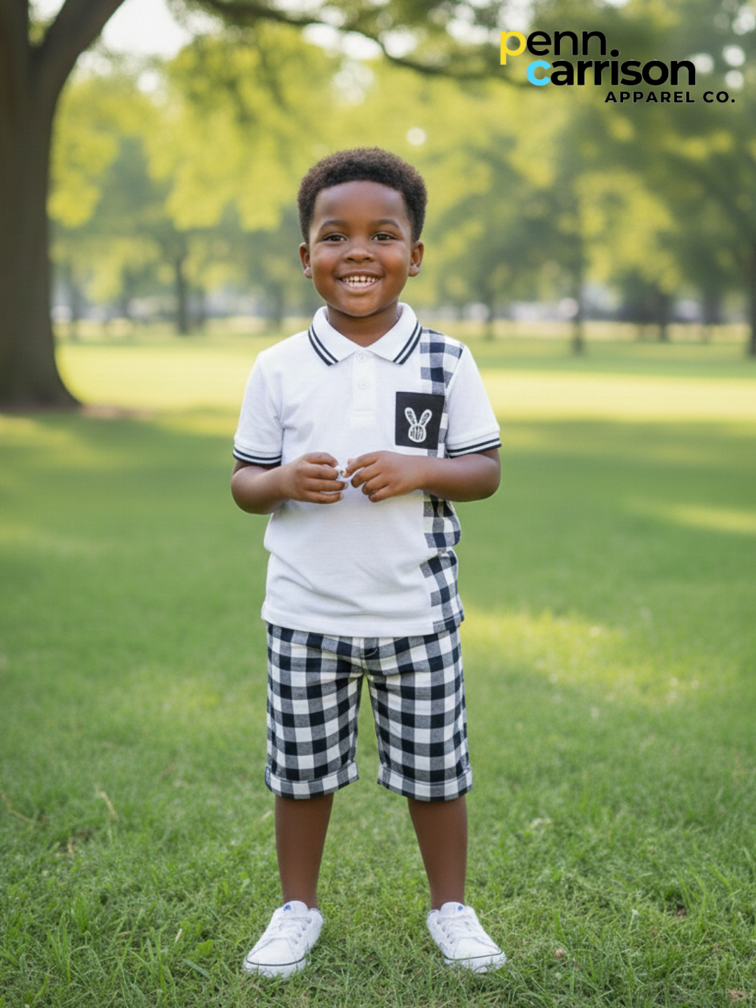 BOY'S SHORT SLEEVE PLAID T-SHIRT AND SHORTS 2PCS SET