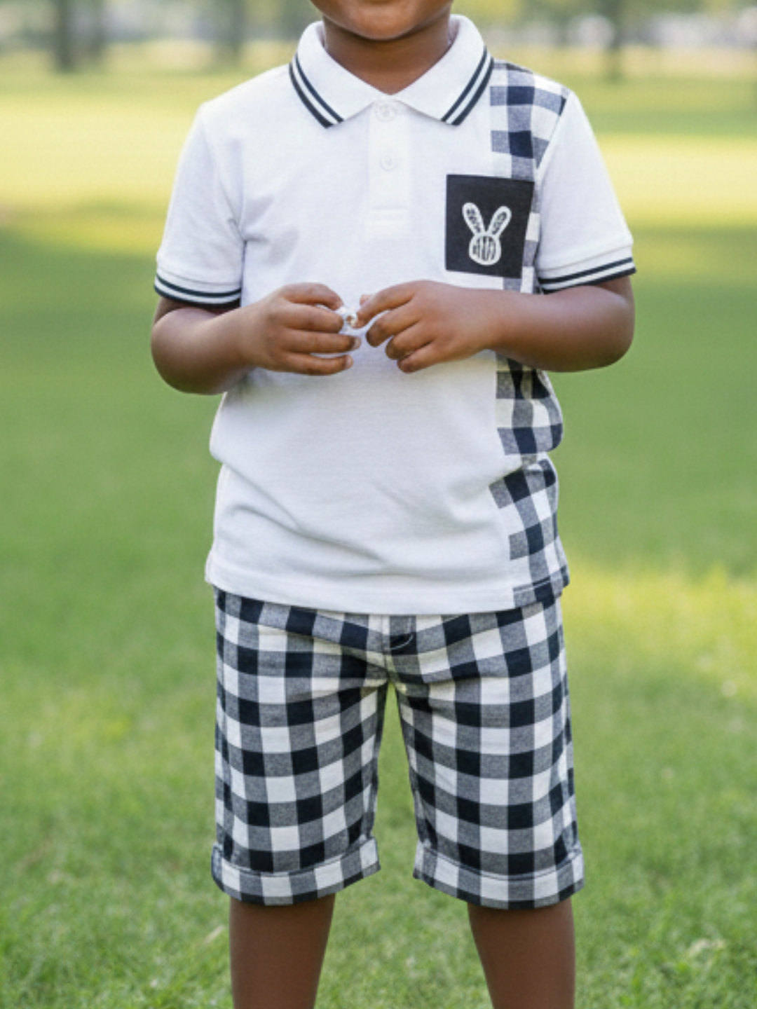 BOY'S SHORT SLEEVE PLAID T-SHIRT AND SHORTS 2PCS SET