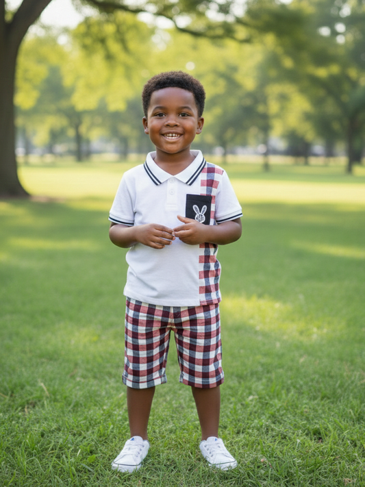 wearing a white polo shirt 