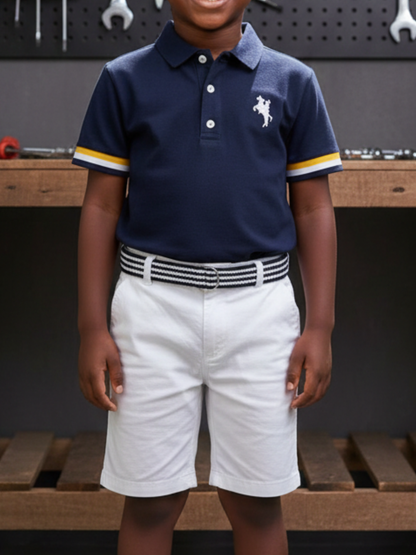 BOY'S LAPEL SHORT SLEEVE AND SHORTS 2PCS SET