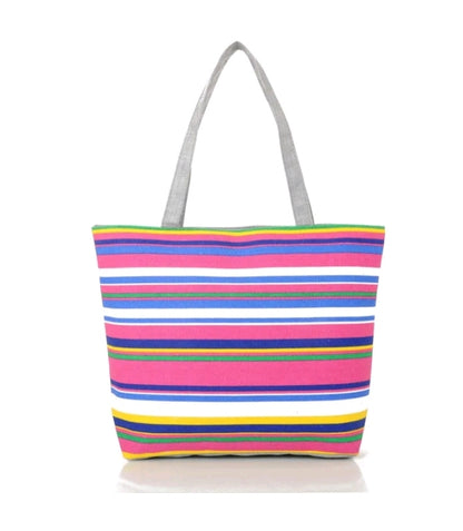 LADIES CANVAS STRIPE TOTE BAG