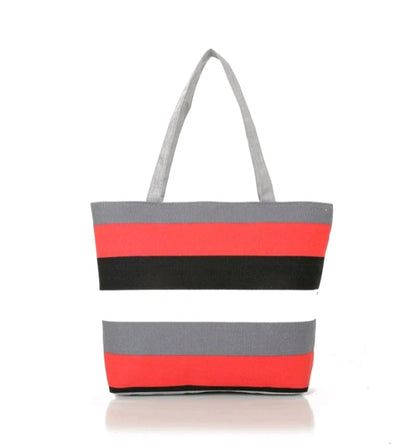 LADIES CANVAS STRIPE TOTE BAG