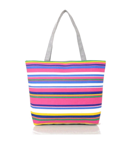 LADIES CANVAS STRIPE TOTE BAG