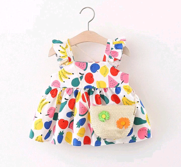 TODDLERS GIRLS RUFFLE SLEEVE FLOWER PRINT DRESS AND BAG 2PCS SET