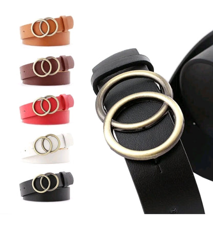 LADIES DOUBLE RING PU LEATHER BELT