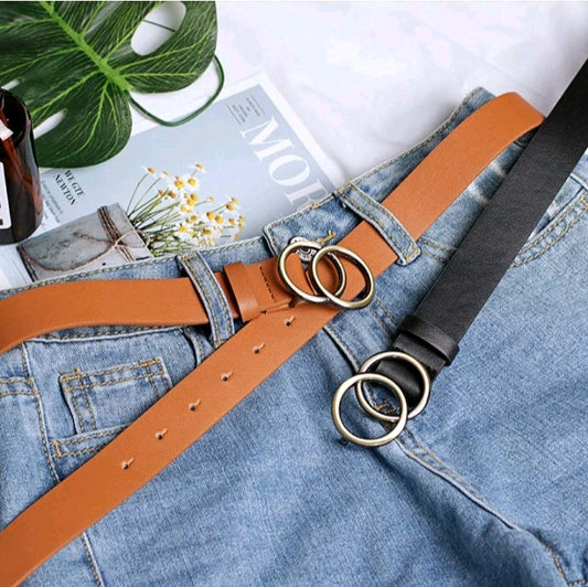 LADIES DOUBLE RING PU LEATHER BELT