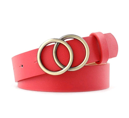 LADIES DOUBLE RING PU LEATHER BELT