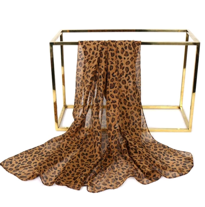 LADIES VINTAGE LEOPARD PRINT CHIFFON SCARF