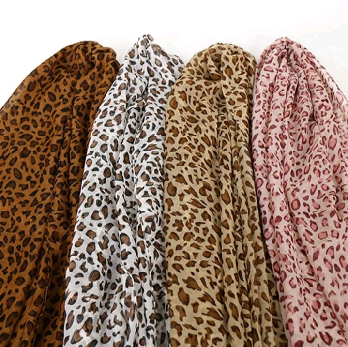 LADIES VINTAGE LEOPARD PRINT CHIFFON SCARF