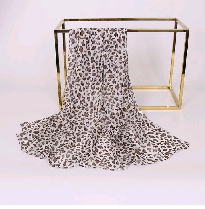 LADIES VINTAGE LEOPARD PRINT CHIFFON SCARF