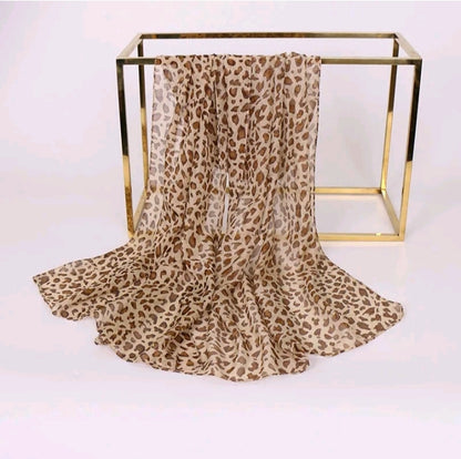 LADIES VINTAGE LEOPARD PRINT CHIFFON SCARF