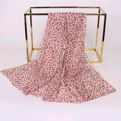 LADIES VINTAGE LEOPARD PRINT CHIFFON SCARF